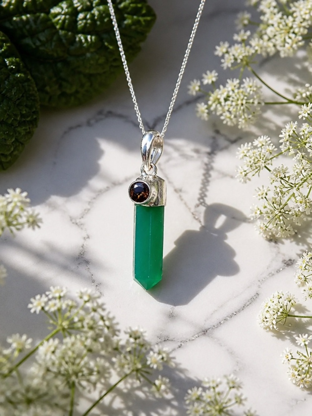 Green Onyx & Smoky Quartz Necklace